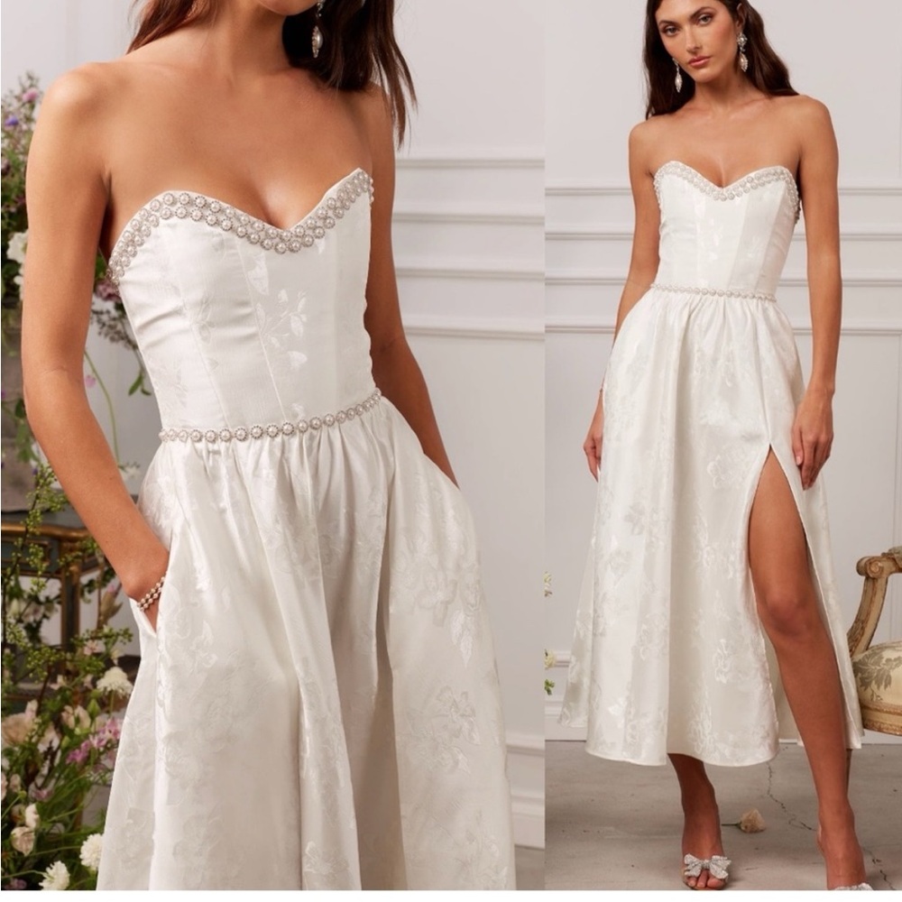 V. Chapman White Strapless Midi Dress